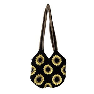 Crocheted Granny Square Tote Bag Purse Handmade Cottagecore Boho